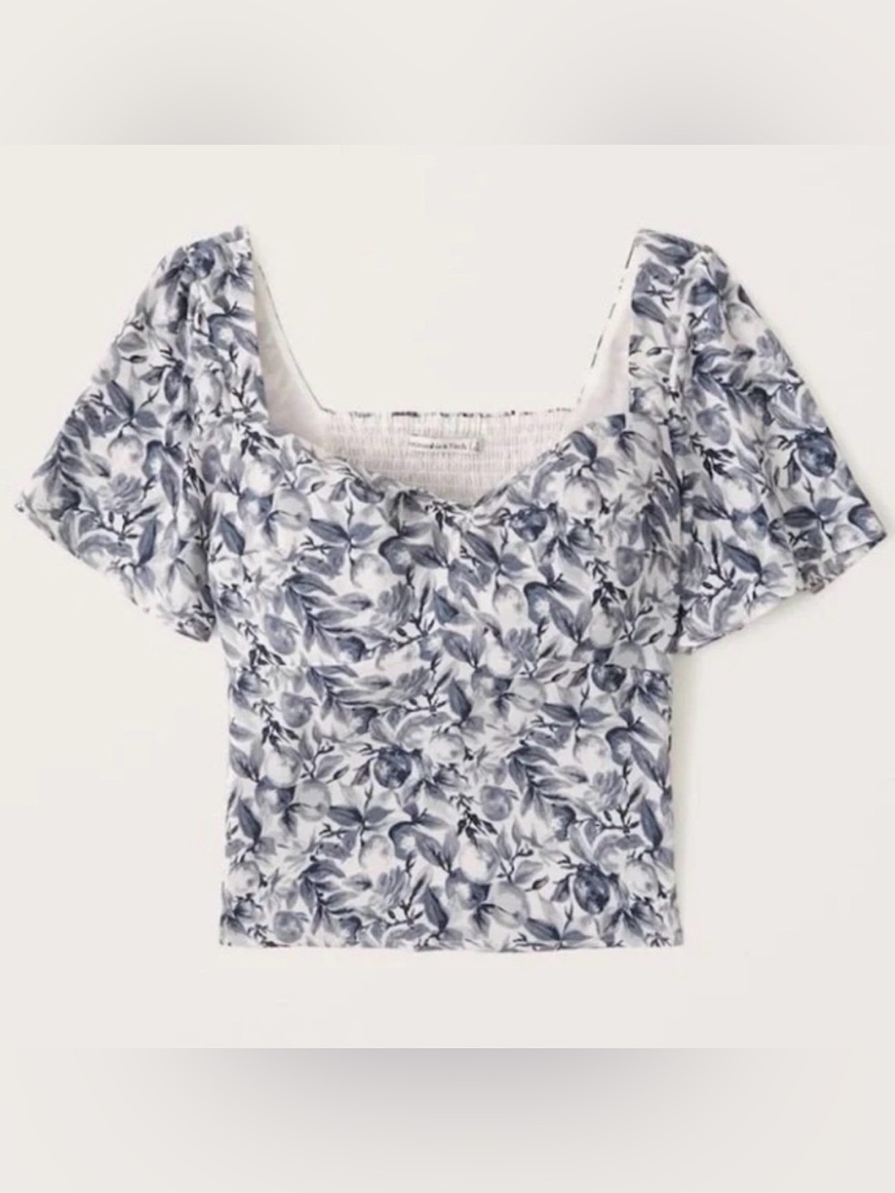 Abercrombie & Fitch Blue and White Floral Puff-Sleeve Blouse